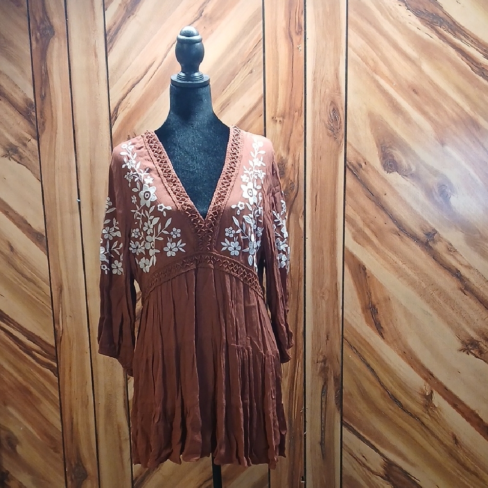 Mi Ami,francesca's Collection Embroided Boho-style Tunic Mini Dress Size L